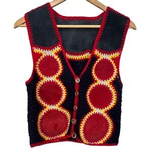 Vintage Leather Crochet Vest